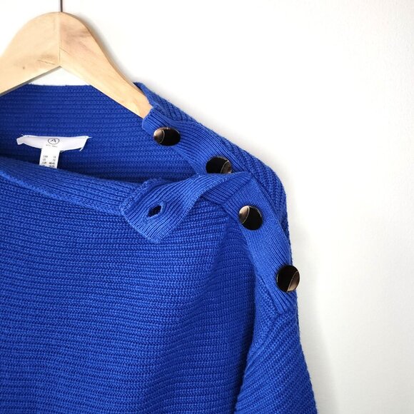 Addition Elle Blue Ribbed Button Shoulder Sweater - 1X - Picture 3 of 6